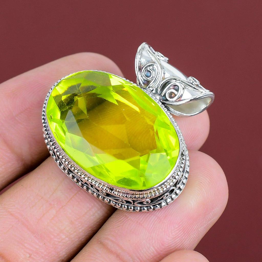 Faceted Lemon Topaz Pendant Vintage Gemstone Pendant 925 Sterling Silver Pendant Handmade Jewelry Unique Pendant Silver Jewelry Wedding Gift