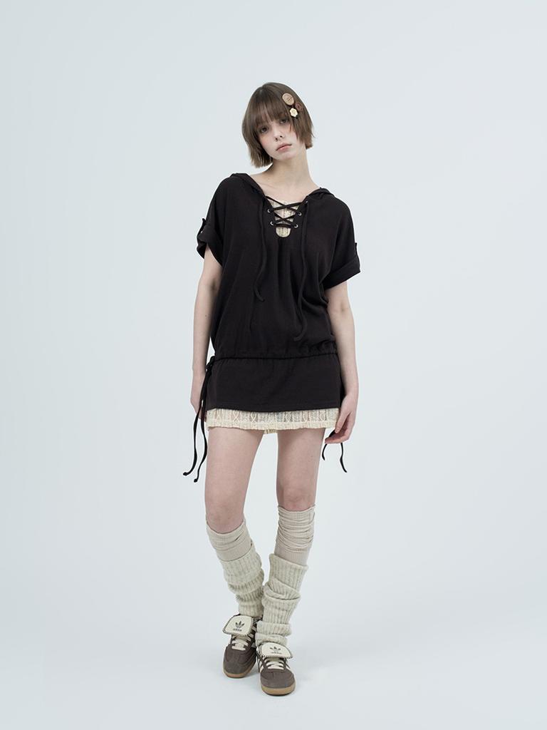 Phased Eyelet Lace Hooded Dress_Brown