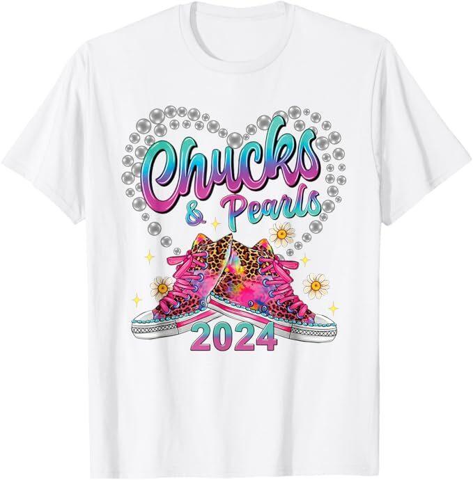 

Chucks and Pearls Kamala Harris 2024 For President 47 T-Shirt L