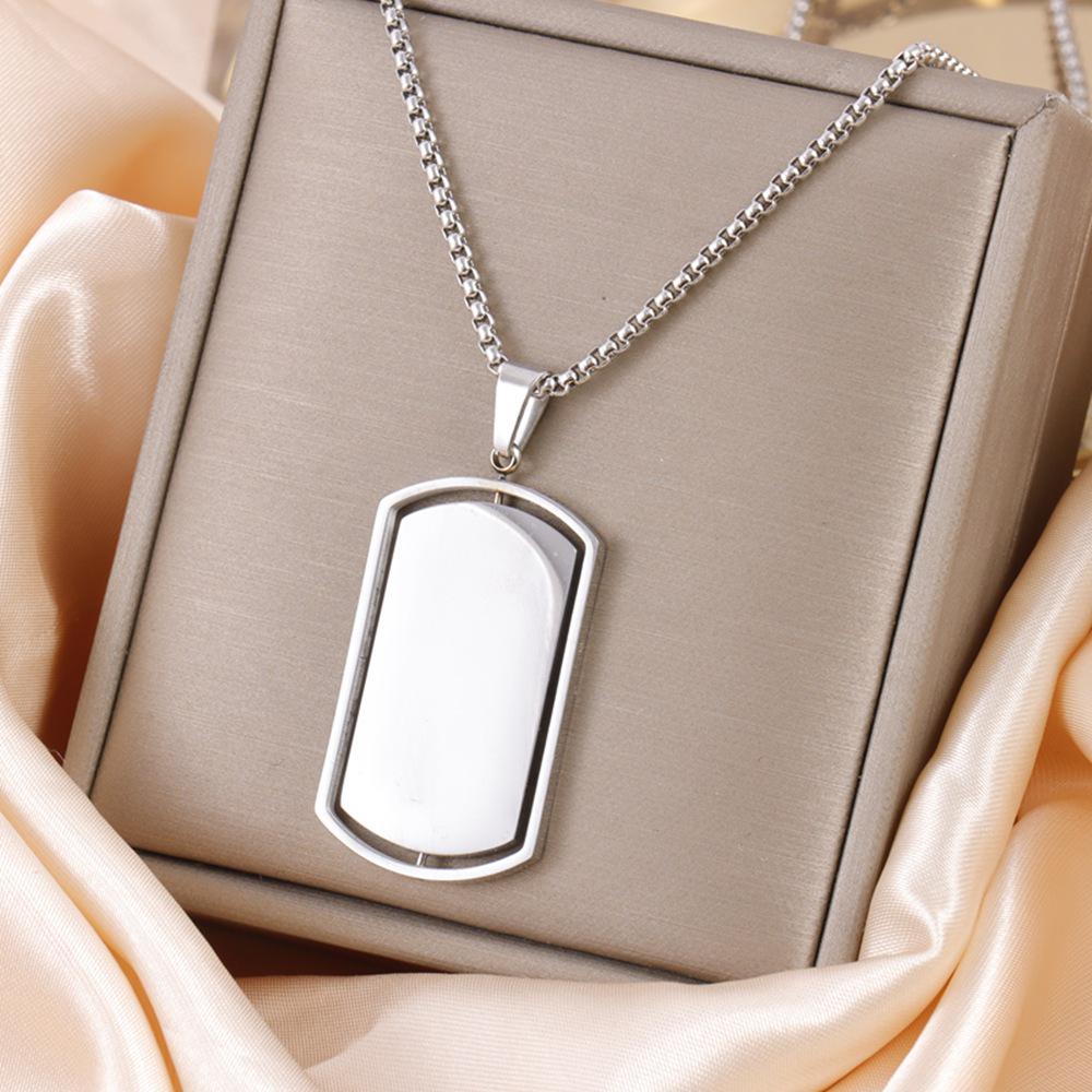 Men's Trendy Rotatable Tag Pendant Necklace in Stainless Steel