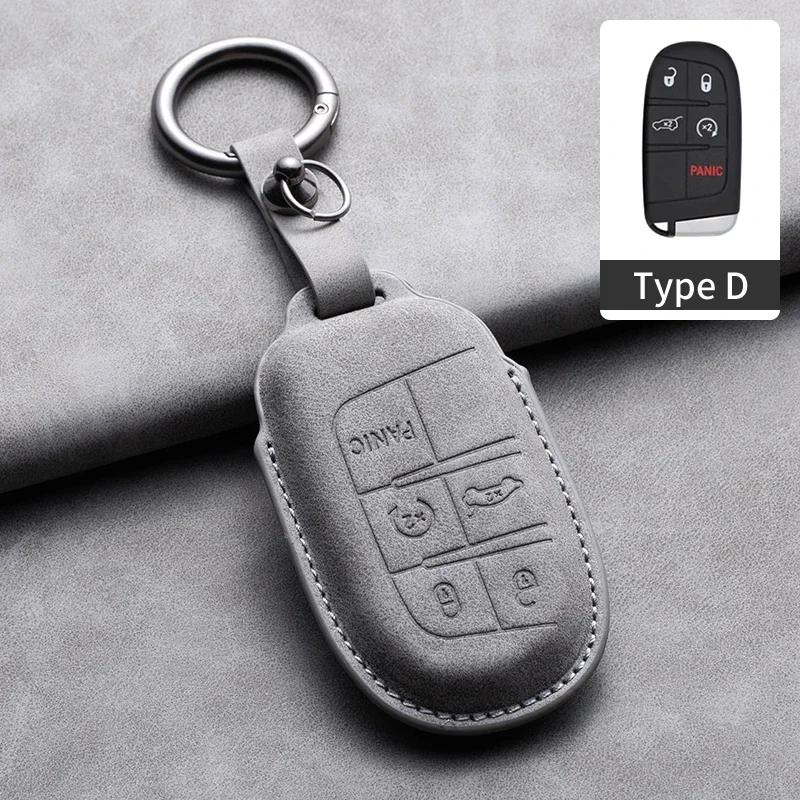 Leather Car Key Case Cover Keychain For Jeep Wrangler Commander Compass Patriot Renegade Cherokee Grand Cherokee Keyring