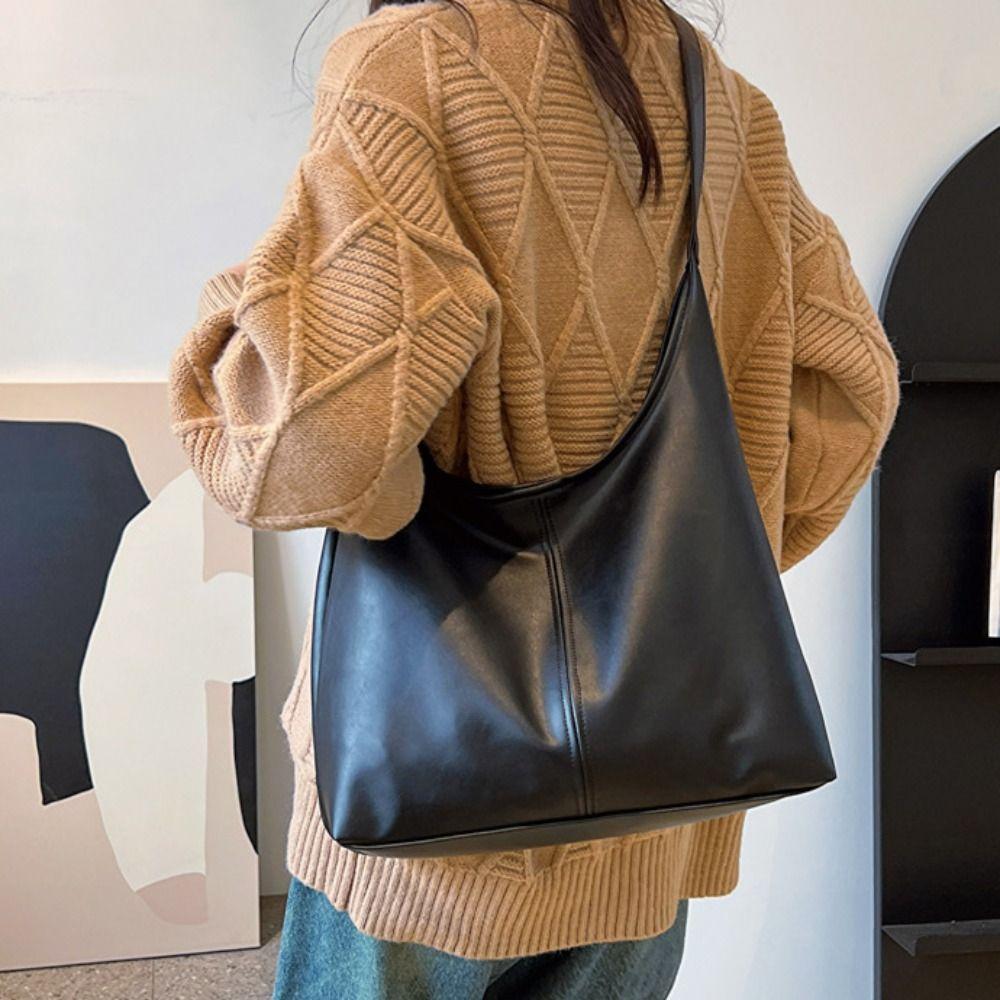 Solid Color Pu Leather Tote Bag Korean Style Women's Underarm Bag Commute Shoulder Bag  Outdoor
