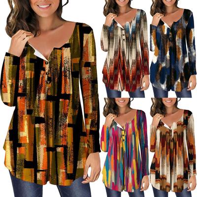 Women's Long Sleeve Tunic Loose Tops Casual Plus Size Tops Pleated Tunic Button Down Casual Summer Spring T-Shirts Tops for Women