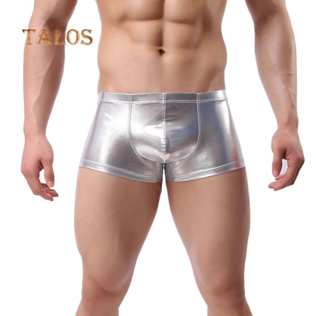 TALOS Fashion Club Men Patent Leather Boxers U Convex Underwear Underpants Shorts