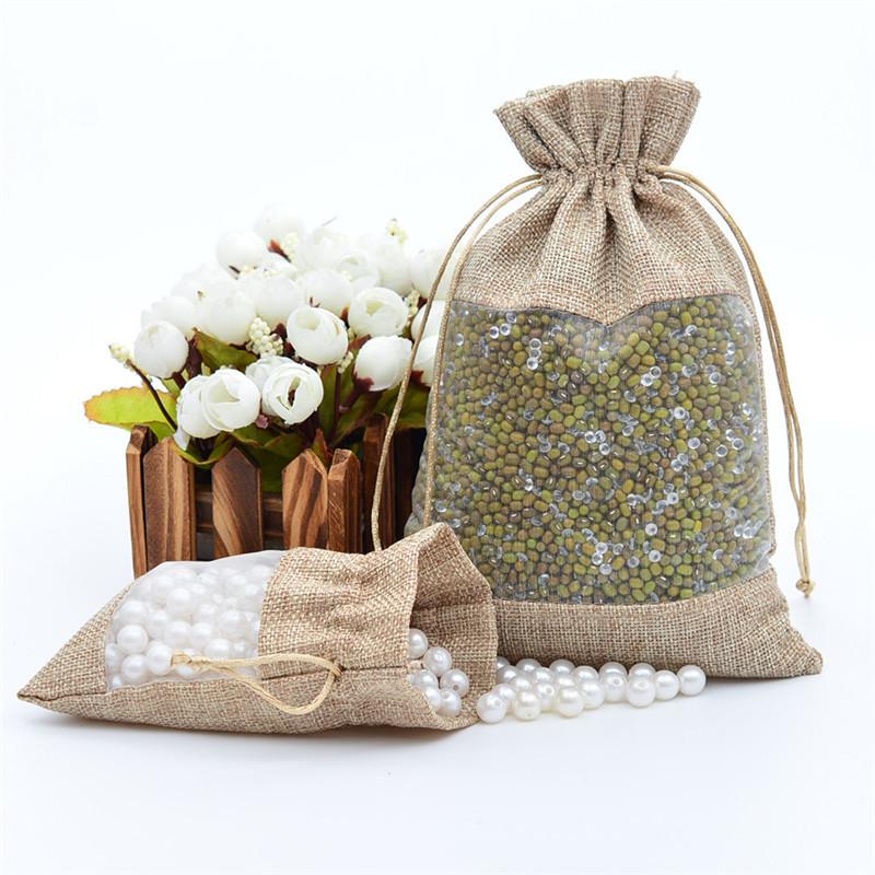 12pcs Single-sided Window Linen Bag Linen Drawstring Bag Cosmetic Jewelry Packaging Bag Lavender Mosquito Repellent Sachet Cloth Bag Drawstring Bag