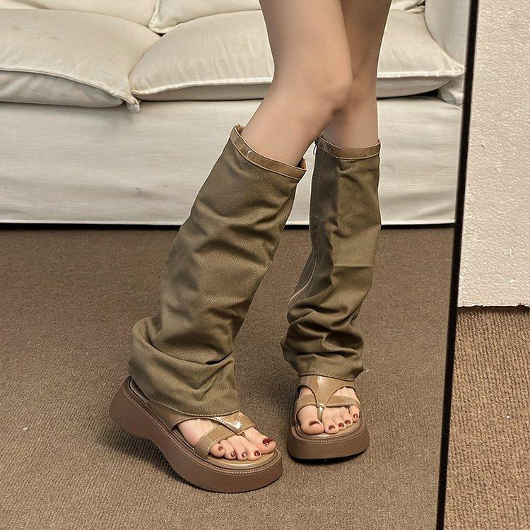 

Pants tube cool boots summer new feeling sandals flat bottom women s thick sole heightening niche slippers 39 хакі