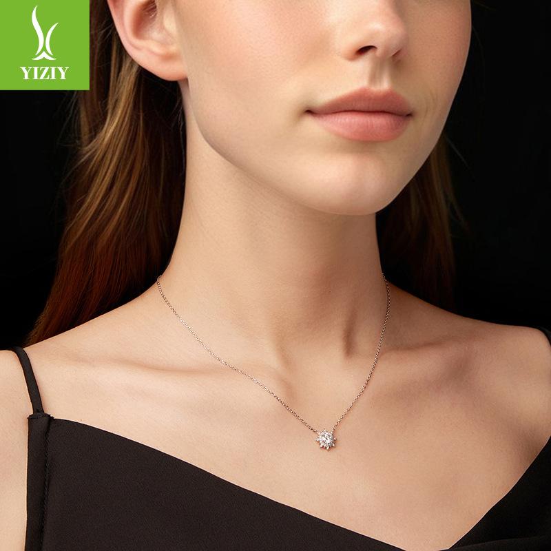 Bright Mozzarella Diamond Sun Necklace Collarbone Chain S925 Sterling Silver Luxury High-End Necklace