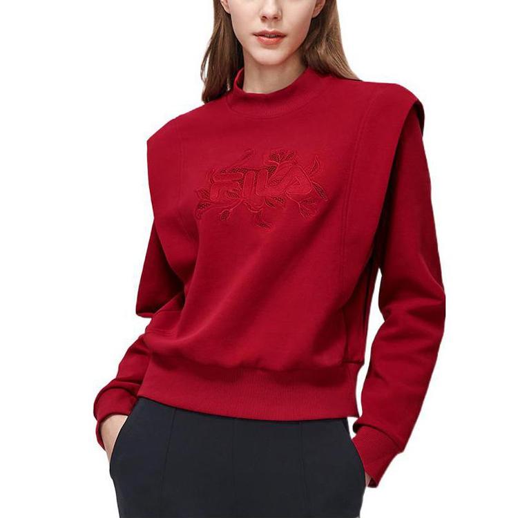FILA Embroidered Logo Pattern Loose Pullover Sweatshirt Women tops Hot-Red F11W318204FRD
