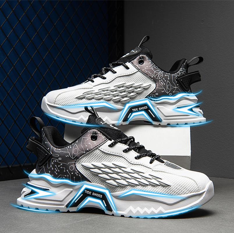 Fashion Outdoor Jogging Sports Shoes Outdoor Flying Weave Breathable Mesh Shoes Lace Up Cushioning Running Shoes for Men