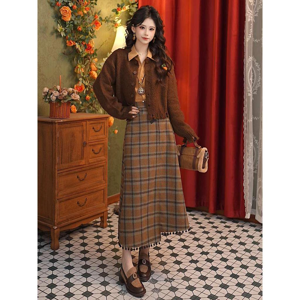 Zhang Jiayuan Retro Hong Kong Style Plaid Skirt - L14195