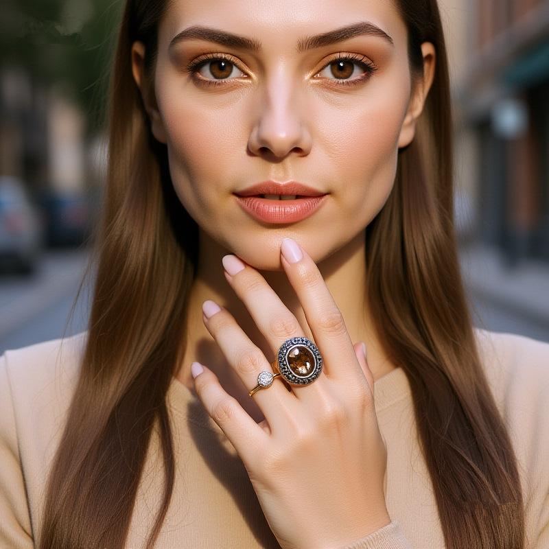 Oval Crystal Diamond-set Open Ring Retro Full Diamond Personality Exaggerated Size Adjustable Ring