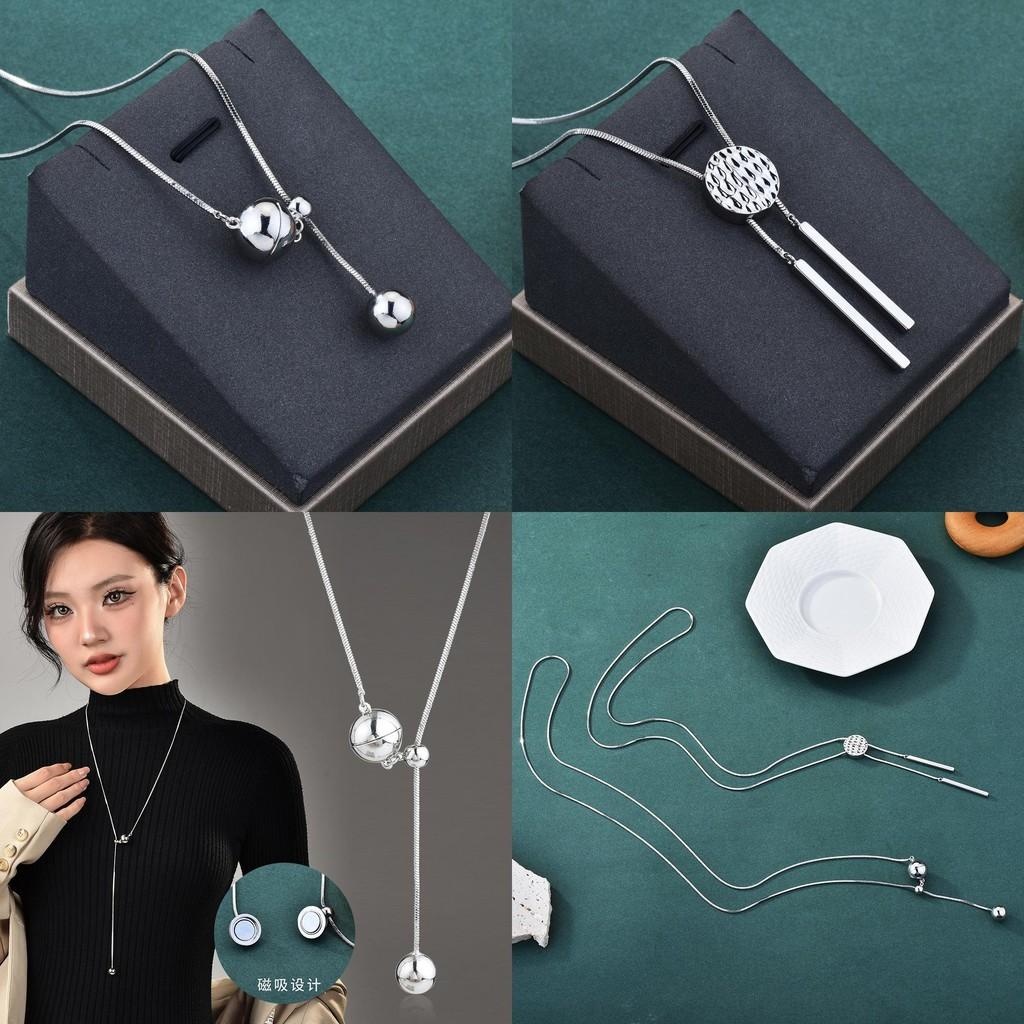 High-end Ins Style Geometric Long Necklace For Women Featuring Magnetic Ball And Disc Designs
