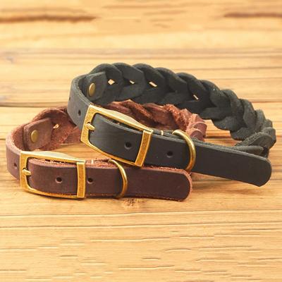 Geflochtenes Echtes Leder Hundehalsband Verstellbare Haustier Welpenhalsbänder für Kleine und Mittelgroße Hunde Outdoor Haustier Hund Spaziergang Zubehör