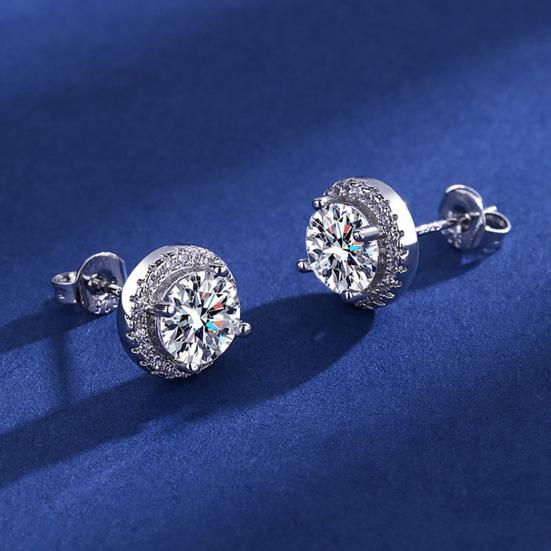 Cubic Zirconia Stud Earrings 1 Carat Diamond Look Earrings Elegant 360° Shiny Jewelry for Daily Wear Party Gift
