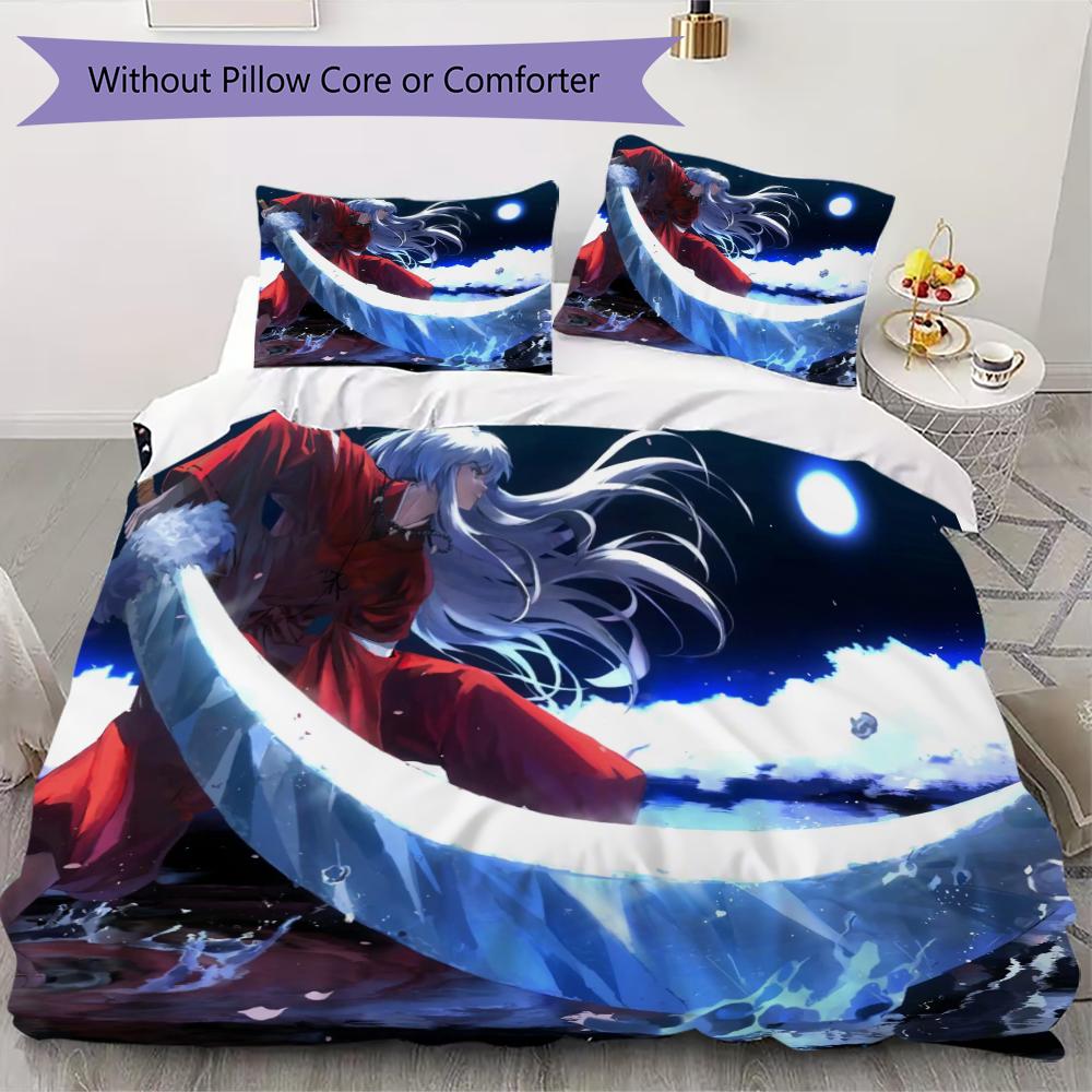 Inuyasha Pattern Bedding uilt Set uilt Cover Pillowcase Home Decoration Birthday Gift (1 * duvet cover + 2 * pillowcase without core)
