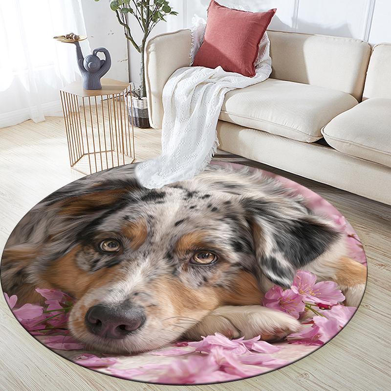 Australian Shepherd pattern round rug,Carpet Rug for Living Room Bedroom Playroom ,Non-slip Floor Mat,Holiday Gifts and Birthday Gifts.