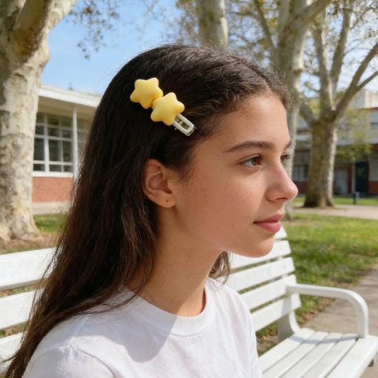 2Pcs Girl Hairpins Candy Color Star Decor Hair Clips Non-Harmful Design Smooth Edges Moderate Clamping Force Hairpin Hair Accessories