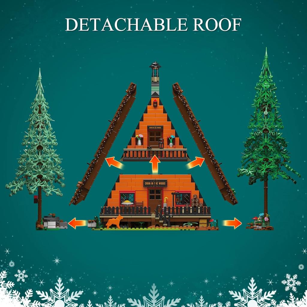 MOULD KING 16053 Streetview Baustein Die MOC Weihnachtshütte im Wald mit Led-Teilen Modell Spielzeug Kinder Weihnachtsgeschenke