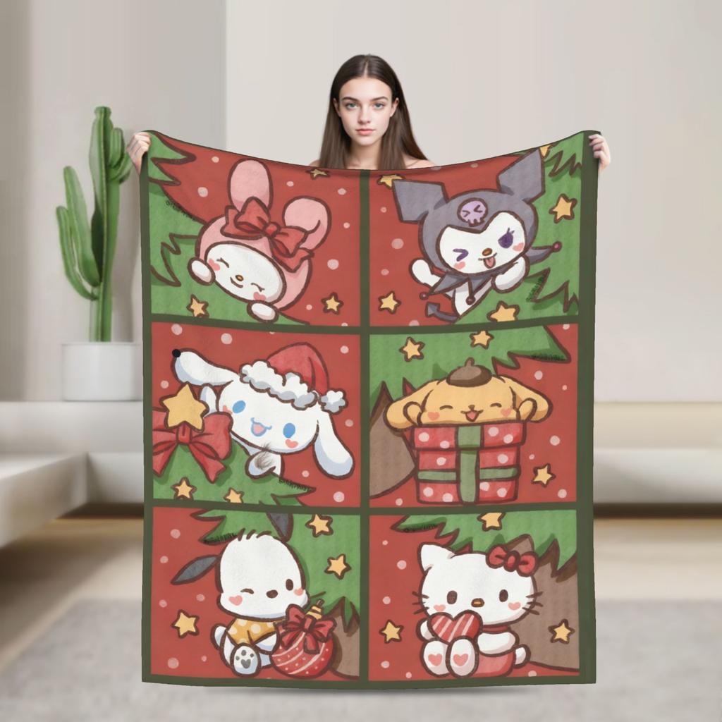Kawaii My Melody Blanket Flannel Spring/Autumn Anime Multifunction Warm Throw Blanket for Sofa Car Rug Piece