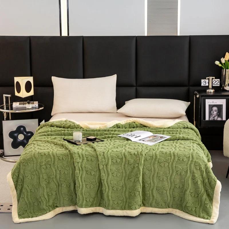 Thickened Lamb Wool Sherpa Fleece Bed Blanket Soft Fluffy Warm Cozy Plush Fuzzy Blanket With Elegant 3D Pattern For Couch Sofa