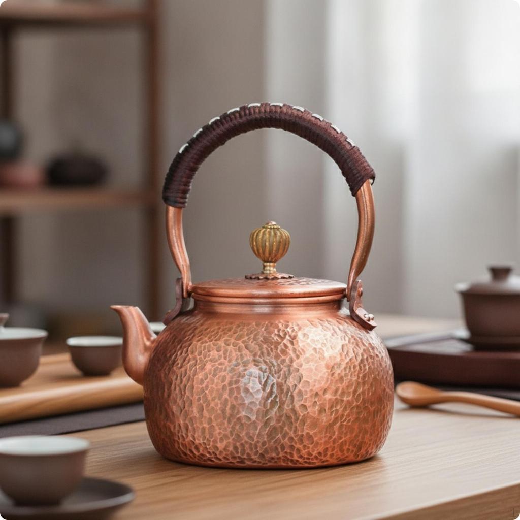 Hammered Copper Kettle Traditional Stovetop Tea Rust-Resistant Vessel for