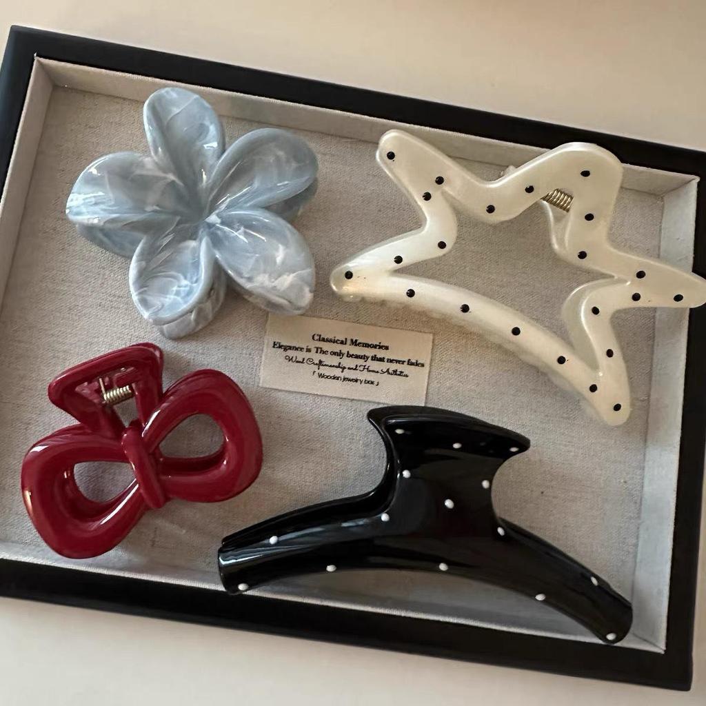 Polka Dot Frangipani Claw Clip - Elegant Half-Up Hair Accessory