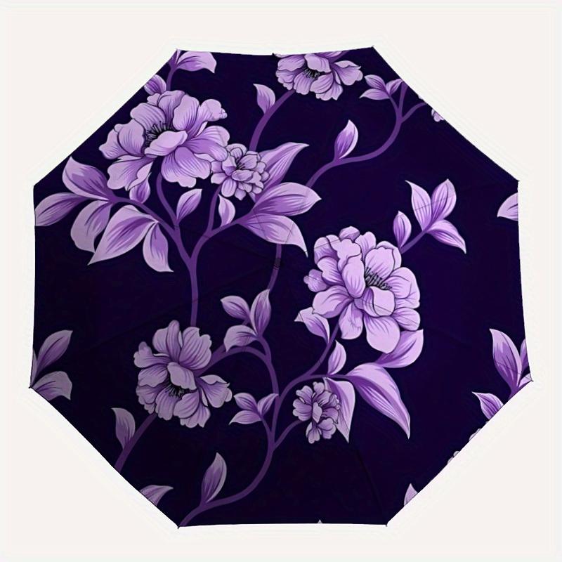 

1pc Purple Flora lPrintAutomatic Folding Umbrella, Portable & Foldable Design with 8 Ribs, Casual Outdoor Accessory yy250804153