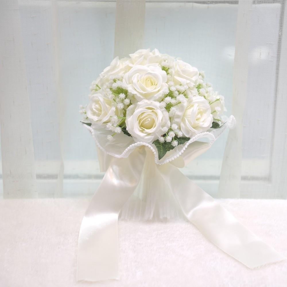 Fiori Artificiali di Seta Romantici Bouquet da Matrimonio Squisito Bouquet di Rose Bianche San Valentino
