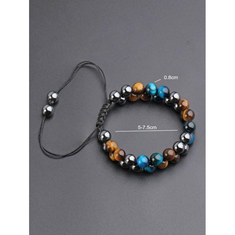 Men's Adjustable Woven Yoga Bracelet with Natural Tiger Eye Beads and Black Magnetic Clasp