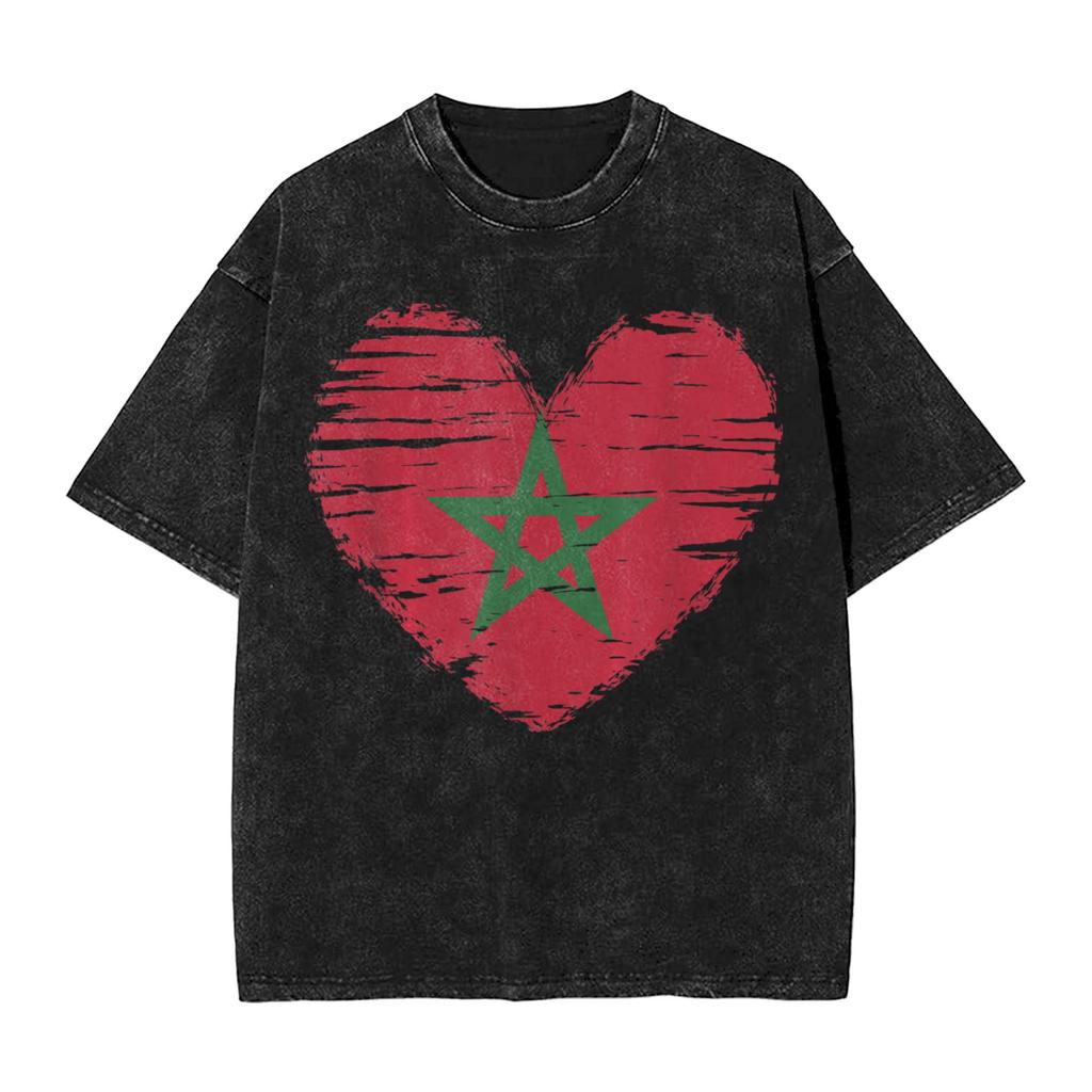 Morocco Flag Moroccan Washed T Shirts Streetwear Novelty TShirts Tees for Men Women Short Sleeve Harajuku Graphic Printed