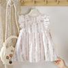 Baby Mädchen buntes Blumenmuster Kleid ärmellos Rüschenkragen Kleinkind Sommer lässig A-Linie Baumwollkleid für Kinder Kleidung