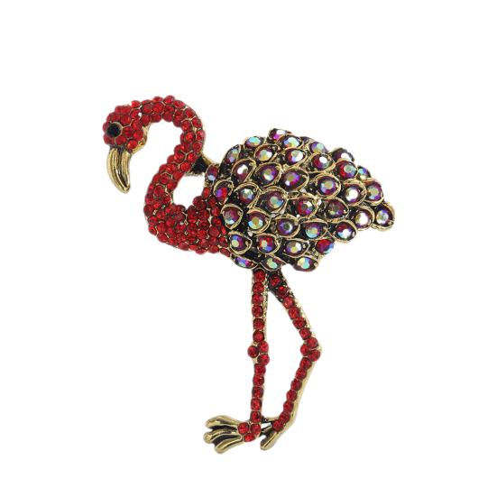 Flamingo-Brosche mit Diamanten, Tier-Anstecker, funkelnde Kleidungsaccessoires, modische Brosche für Frauen