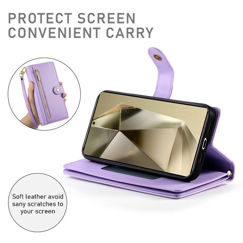 Crossbody Wrist Strap Phone Case for Samsung Galaxy S23 S24 FE S22 S21 Ultra S20 S10 Plus Zipper Wallet with Card Holder Cover