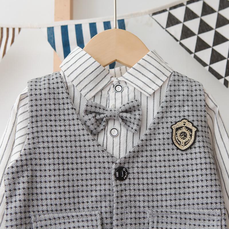 2024 Spring & Autumn Baby Boy Houndstooth Suit: Vest, Long Sleeve Shirt, and Pants