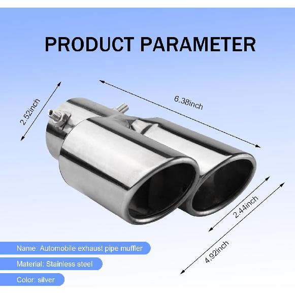 2.5" Inlet Dual Exhaust Tip, Straight Exhaust Pipe with Screw, Stainless Steel Muffler Exhaust, Tail Pipe Muffler Tip, Auto Fashion Modificed Parts,