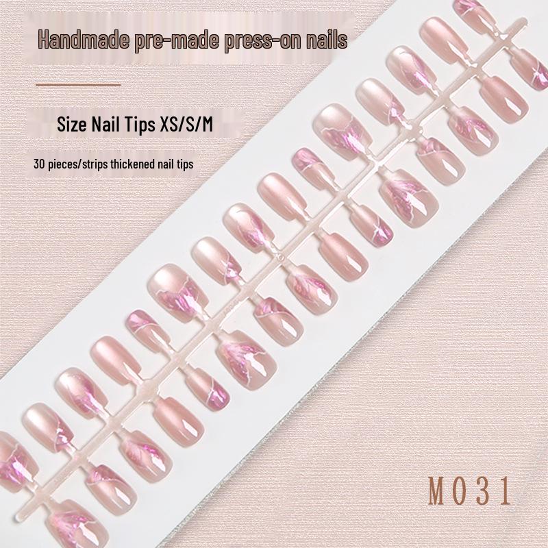 

30-Piece Short Pink Mermaid 3D Embossed Nail Art Stickers - Sizes XS/S/M