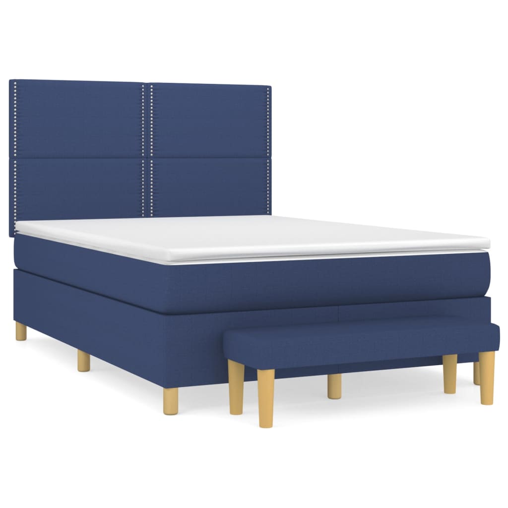 Box Spring Bed with Mattress Blue 140 x 190 cm Fabric