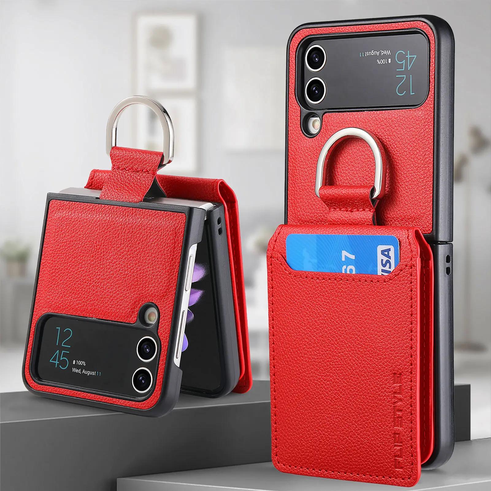 

Samsung Galaxy Z Flip 7 FE 6 5 4 Flip4 5G Zflip4 Чехол-подставка Вертикальный слот для карт Магнитный кошелек Кольцо-держатель Кожаный чехол for Z Flip 7FE красный