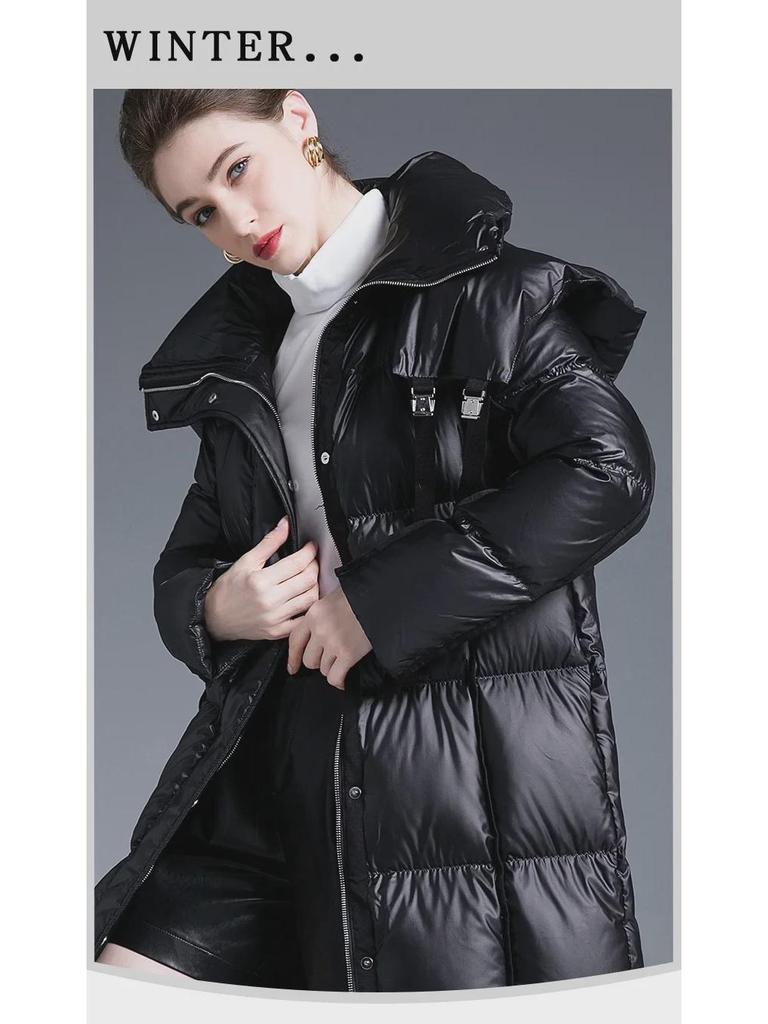 2024 Europäische und amerikanische Damen-Daunenjacke aus 90 % weißer Ente: Langer, warmer, lockerer und modischer Wintermantel