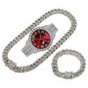 Bling Fully Iced Out Quartz Watch Necklace Bracelet Set Silver Gold Plated 13mm Chain Diamond Pointer Dial Men's