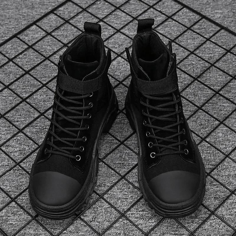 Fashion Men's breathable round toe motorcycle boots casual hiking shoes high top wear-resistant anti-oxidation versatile fashion
