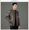 Men's Middle-Aged Business Casual Sheepskin Leather Jacket with Stand Collar and Plus Velvet Lining