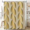 Modern Shower Curtain Golden Leaves Pattern, Long Design for Bathroom Decorations