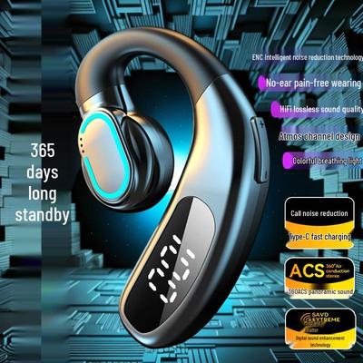 F80 Wireless Bluetooth Air Conduction Earphones with Digital Display - Over-Ear, Single Ear for Business.