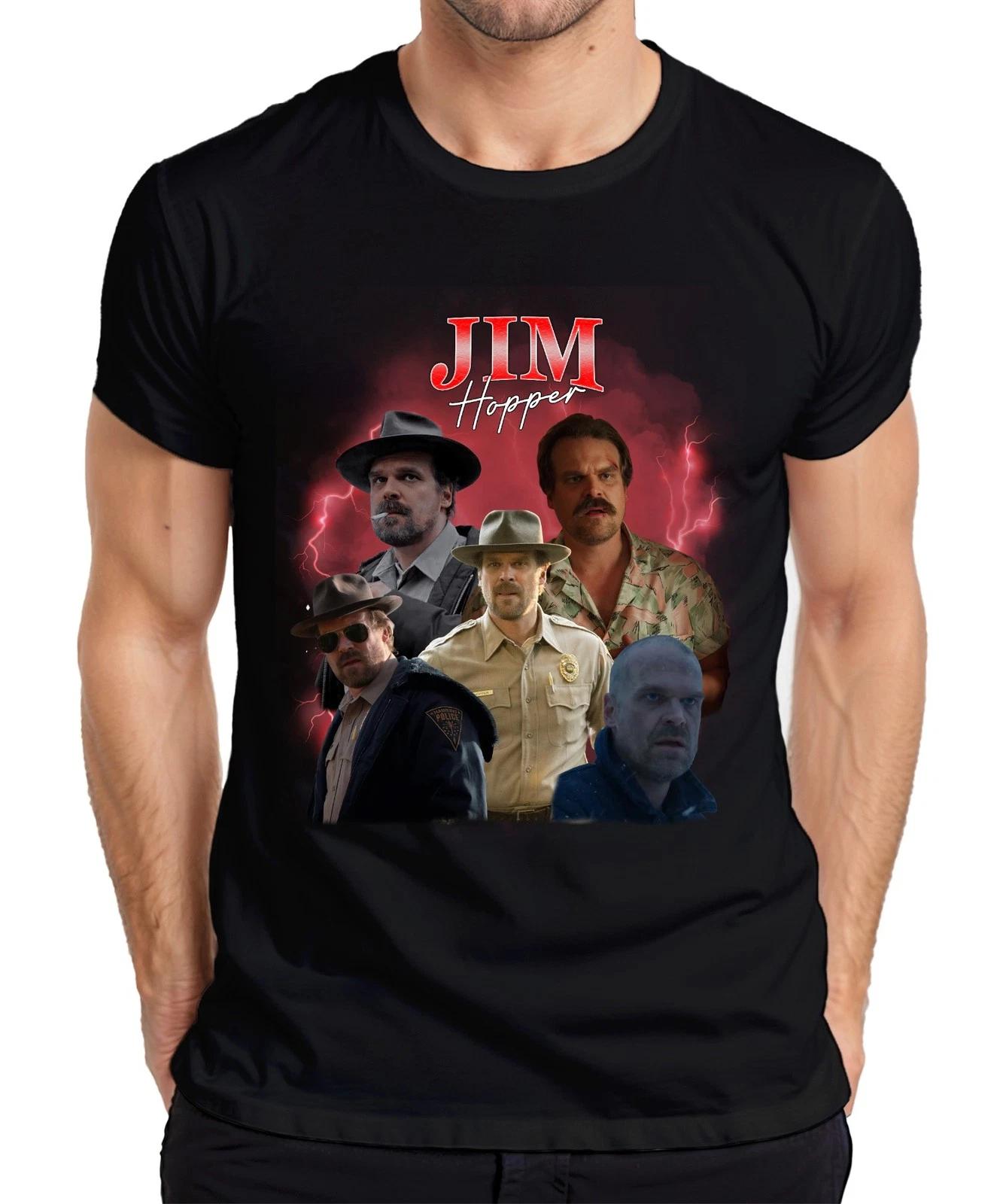 Jim Hopper Stranger Sheriff Hawkins Polizei Geschenk Serie 90s Bootleg Herren T- XS