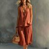 Women 2 Piece Outfit Sleeveless V Neck Button Vest & Capri Culottes Set Summer Holiday Casual Linen Look Suit