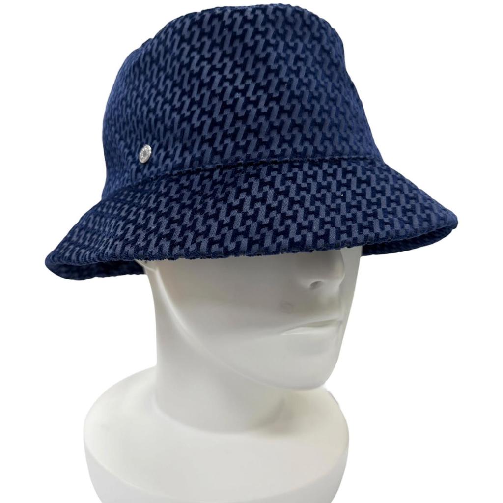 Great HERMES hat Harper Velvet Serie Button H Logo All-Over Print Bucket blue Used