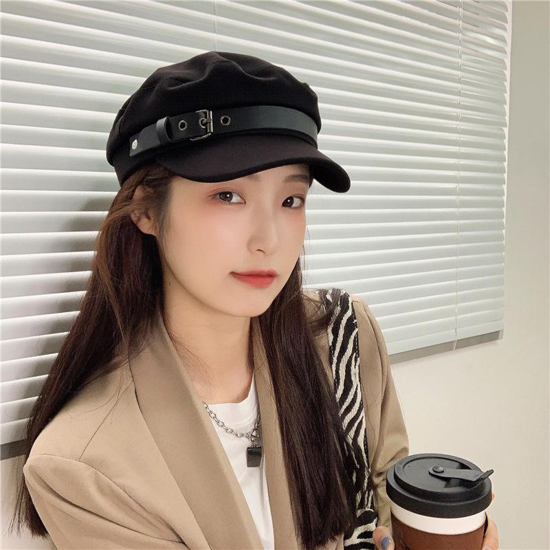 Panama Women's Leather Buckle Belle Duck Tongue Hat Solid Navy Fashion Outdoor Sun Protection Cap H67