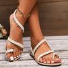 Fashion 2024  Summer New Style Flat Round Toe Open Toe Thin Sandals Strap Sandals Casual Lightweight Anti-Slip Sandals Zapatos Mujer