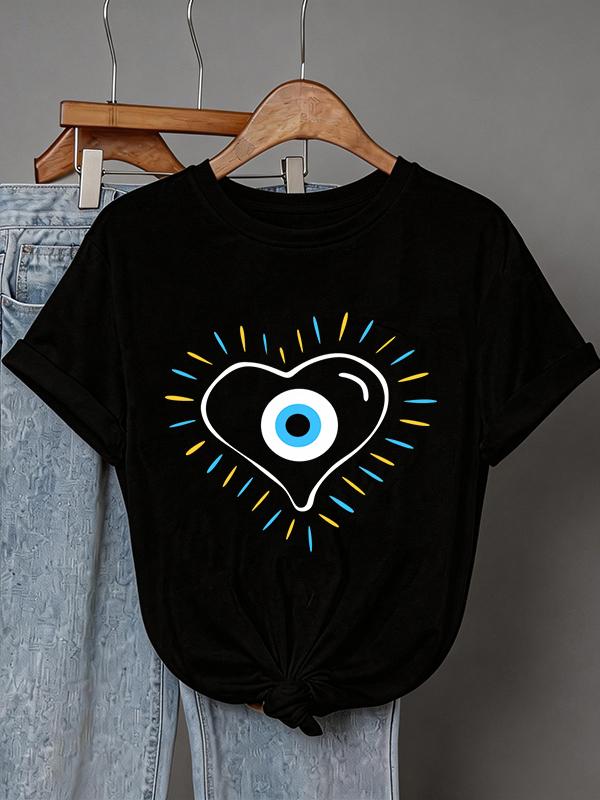 Unisexs Boho Nazar Amulet Tshirt Evil Eye Print Short Sleeve Tees Tops With Heart Design Graphic Y2k T Shirt Clothes Female 90s